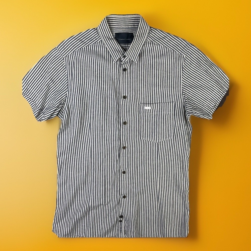 Diesel Black Gold Shirt Mens 46 Striped Linen Blend Button Down Y2K Vintage